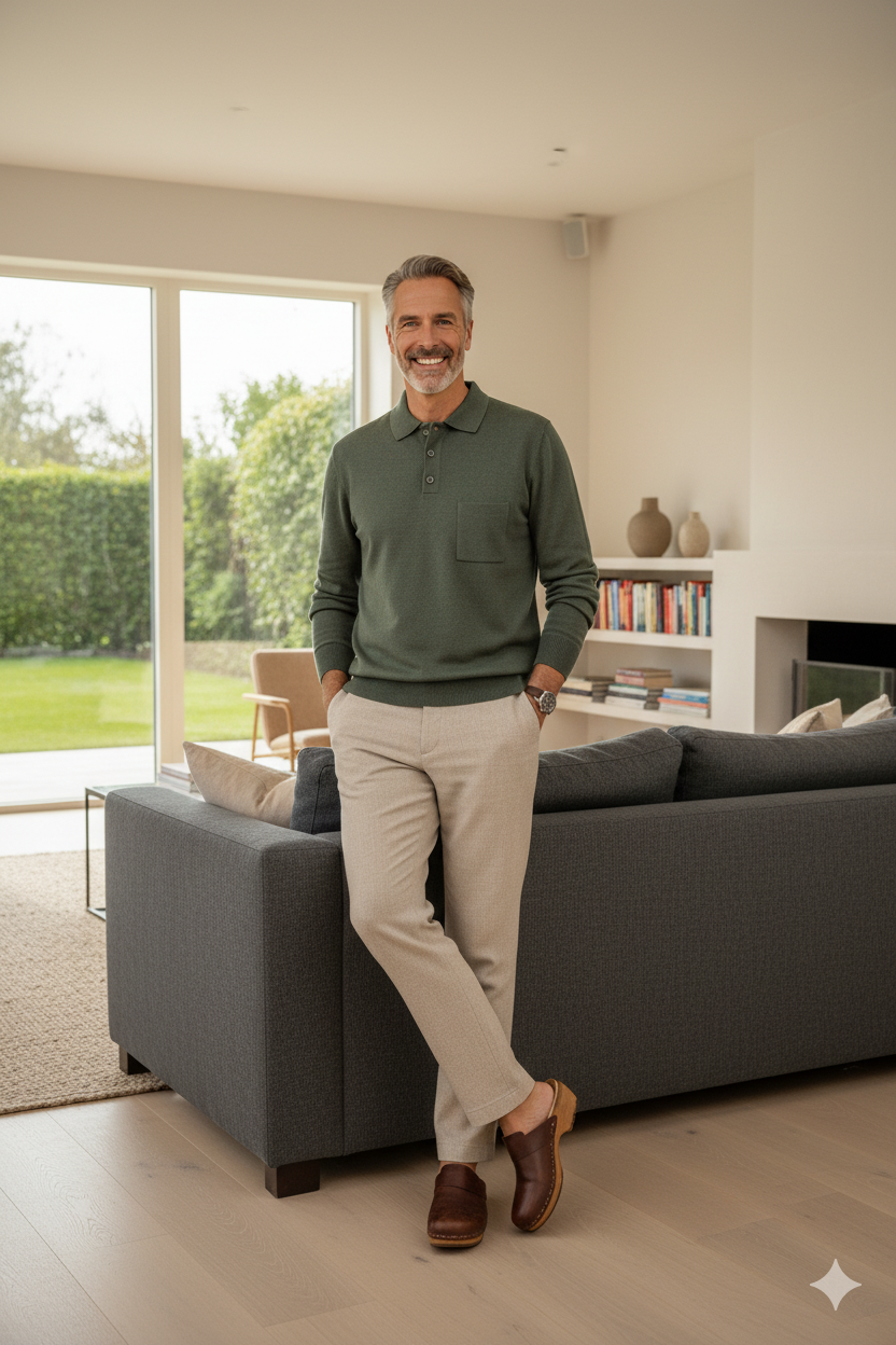 Oppland Erkek Kazak Premium Yün Tarzı Klasik Polo Yaka Düğmeli Cepli Rahat Tam Kalıp